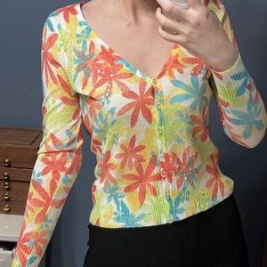 FREE SHIPPING Y2K 2000s colorful flower cardigan with sequins